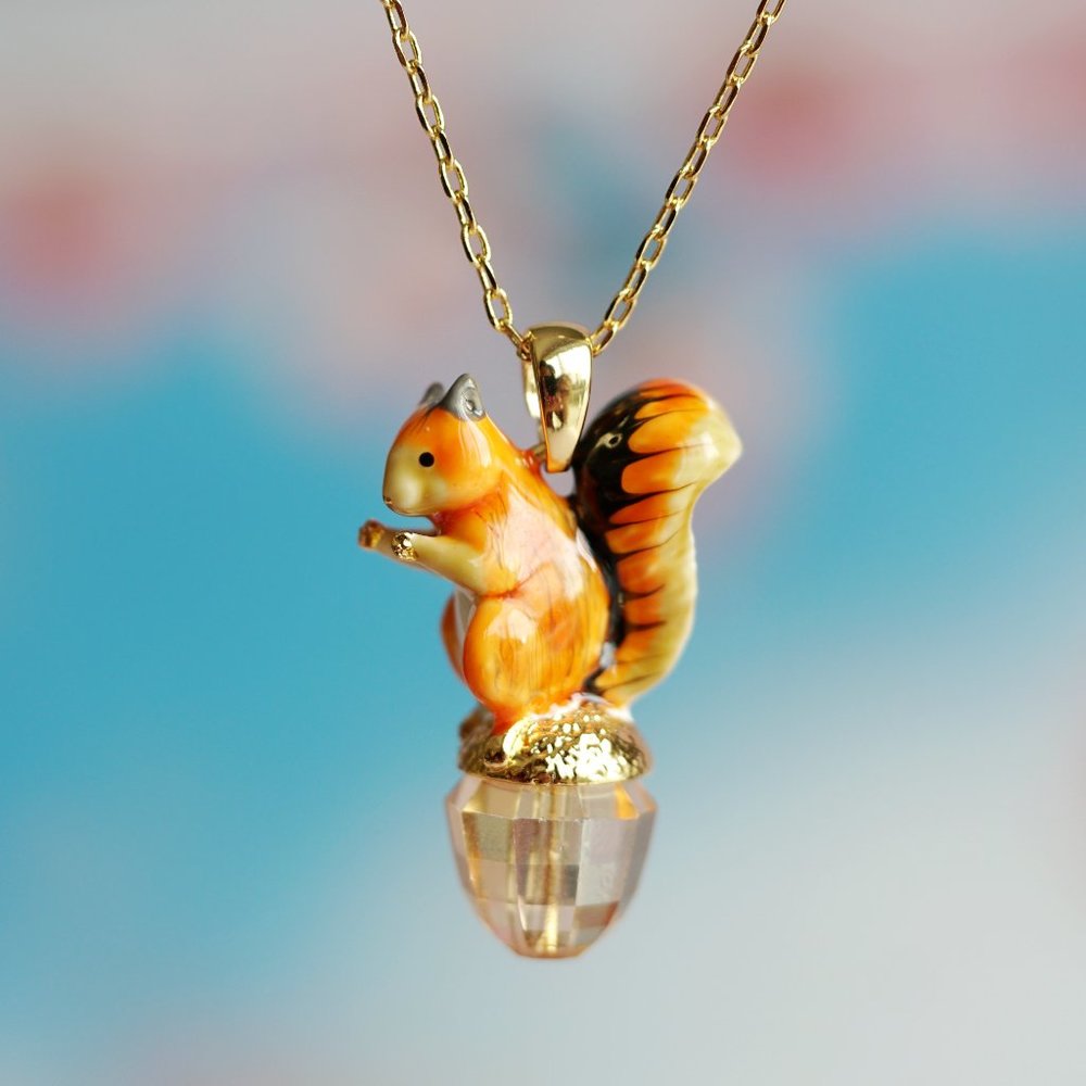 NWT 18k gold plated cute squirrel necklace BILL SKINNER